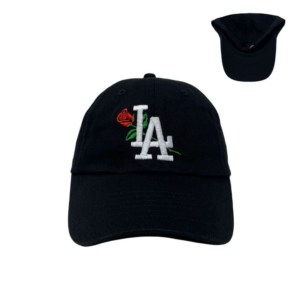 Los Angeles LA Rose Flower White Slouch Dad Hat